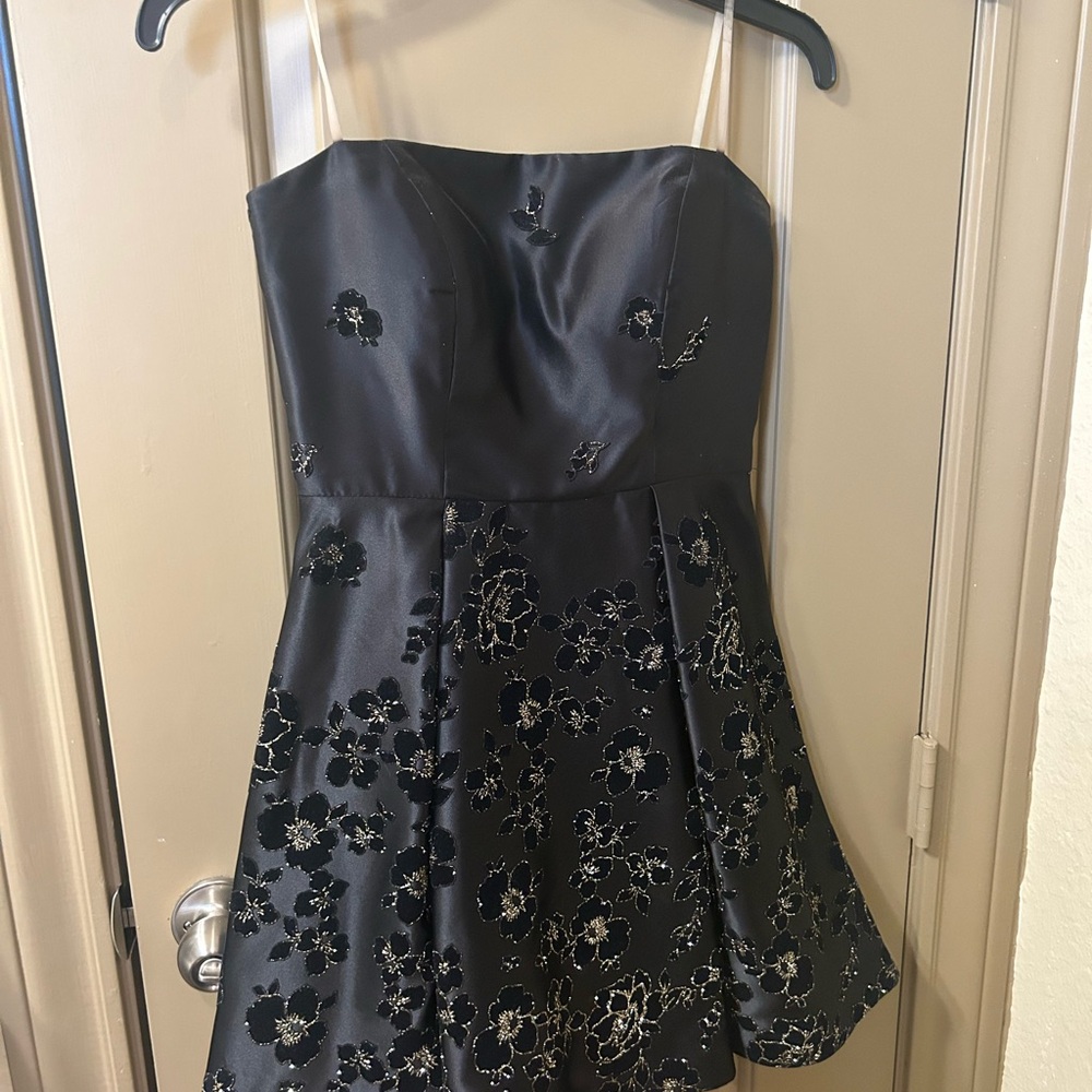 Black Floral Strapless Dress
